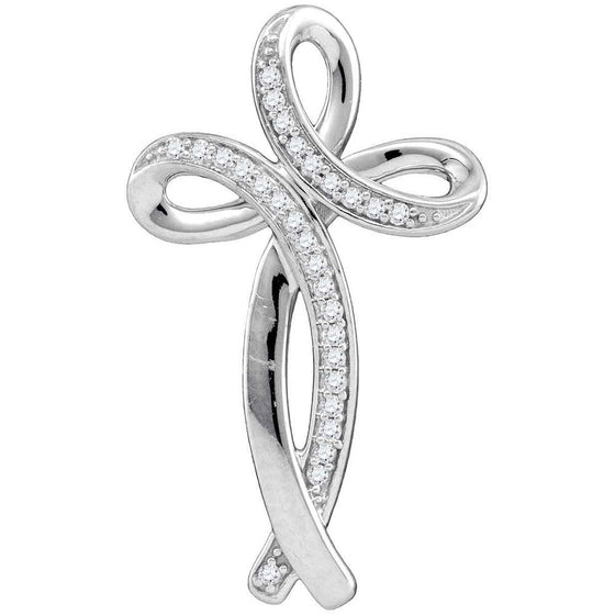 10k White Gold Womens Round Diamond Rounded Cross Pendant 1/10 Cttw