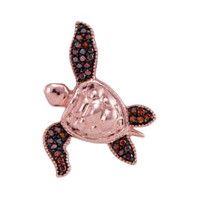  10k Rose Gold Womens Round Red Color Enhanced Diamond Sea Turtle Tortoise Pendant 1/10 Cttw