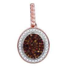  10k Rose Gold Womens Round Red Color Enhanced Diamond Oval Pendant 1/4 Cttw
