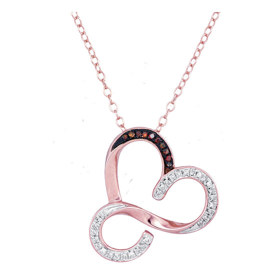 10k Rose Gold Womens Round Red Color Enhanced Diamond Heart Pendant Necklace 1/8 Cttw