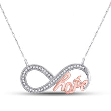  10k White Gold Womens Round Diamond Infinity Hope Rose-tone Pendant Necklace 1/10 Cttw