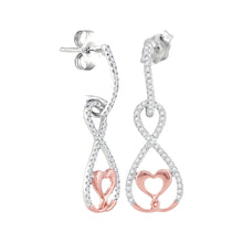  10k White Rose Gold Womens Round Diamond Dangle Infinity Heart Earrings 1/4 Cttw