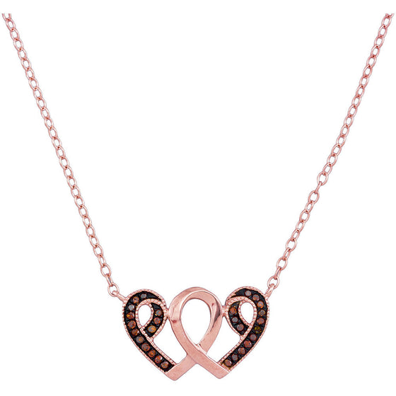 10k Rose Gold Womens Round Red Color Enhanced Diamond Heart Necklace 1/10 Cttw