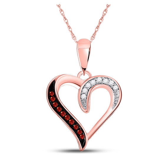 10k Rose Gold Womens Round Red Color Enhanced Diamond Heart Pendant 1/20 Cttw