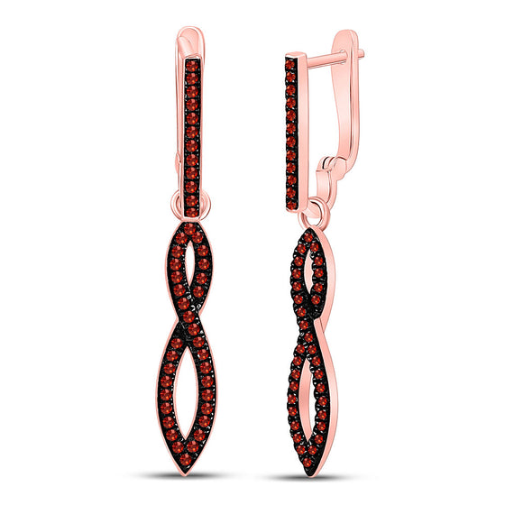 10k Rose Gold Womens Round Red Color Enhanced Diamond Twist Dangle Earrings 1/4 Cttw