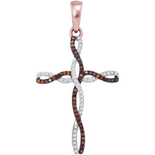  10k Rose Gold Womens Round Red Color Enhanced Diamond Cross Pendant 1/4 Cttw