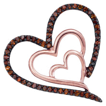  10k Rose Gold Womens Round Red Color Enhanced Diamond Heart Pendant 1/6 Cttw