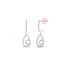  10k Rose Gold Womens Round Diamond Curl Teardrop Dangle Earrings 1/4 Cttw