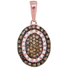  10k Rose Gold Womens Round Brown Diamond Oval Frame Cluster Pendant 1/4 Cttw