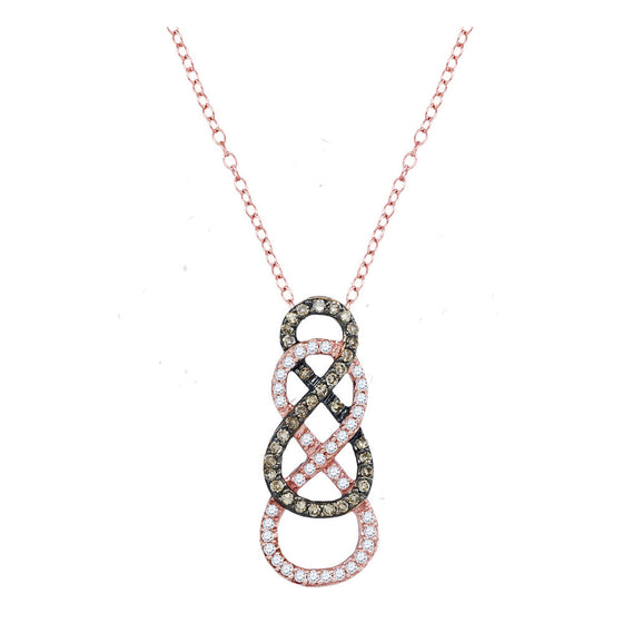10k Rose Gold Womens Round Brown Diamond Double Vertical Infinity Pendant 1/4 Cttw