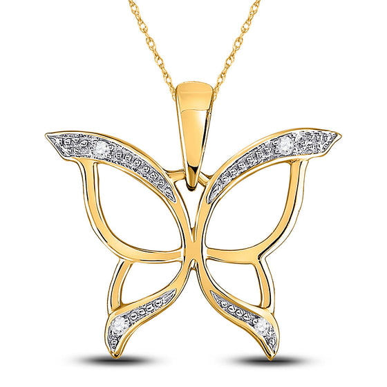 10k Yellow Gold Womens Round Diamond Butterfly Bug Pendant .03 Cttw