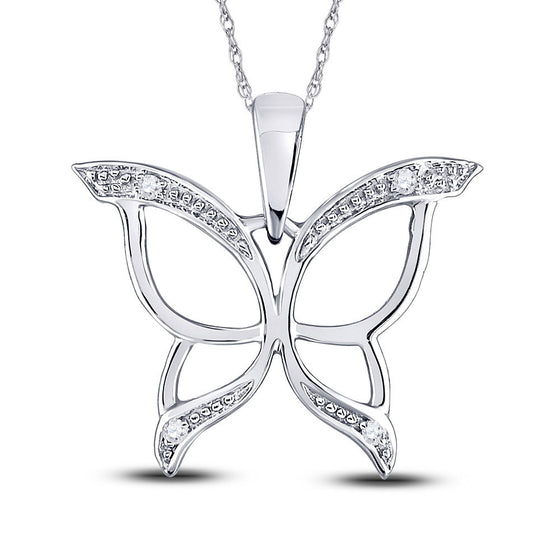 10k White Gold Womens Round Diamond Butterfly Bug Wings Pendant .03 Cttw