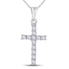 10k White Gold Womens Round Diamond Cross Pendant 1/20 Cttw