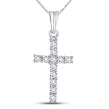  10k White Gold Womens Round Diamond Cross Pendant 1/20 Cttw