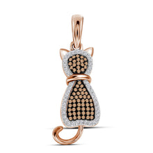  10k Rose Gold Womens Round Red Color Enhanced Diamond Cat Pendant 1/4 Cttw