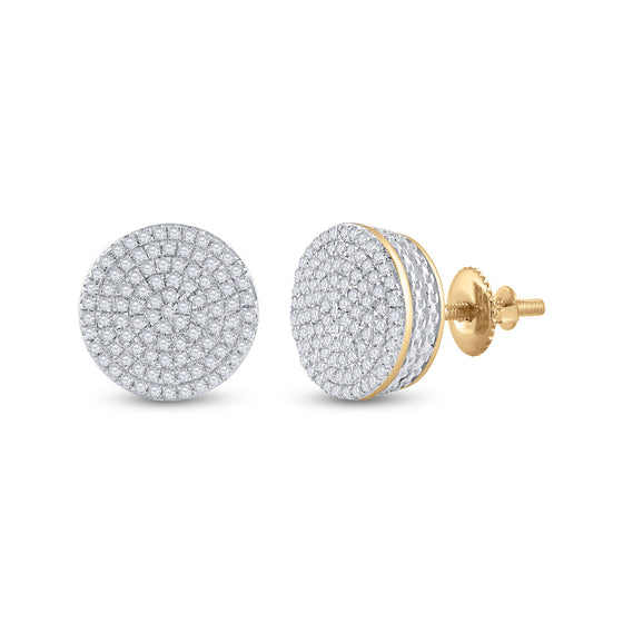 10k Yellow Gold Womens Round Diamond Circle Cluster Earrings 1/3 Cttw