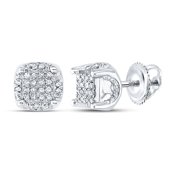 10k White Gold Round Diamond Cluster Stud Earrings 1/5 Cttw