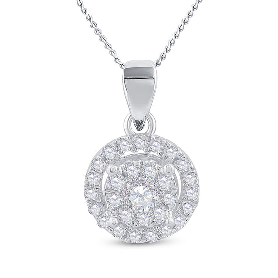 14k White Gold Womens Round Diamond Concentric Circle Frame Cluster Pendant 1/3 Cttw