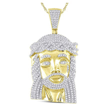  10k Yellow Gold Mens Round Diamond Jesus Face Charm Pendant 1-5/8 Cttw