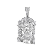  10k White Gold Mens Round Diamond Jesus Face Charm Pendant 1-5/8 Cttw