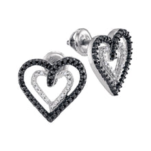  Sterling Silver Womens Round Black Color Enhanced Diamond Heart Earrings 1/20 Cttw