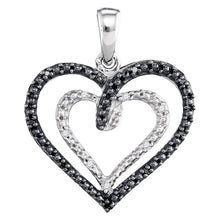  Sterling Silver Womens Round Black Color Enhanced Diamond Heart Pendant 1/20 Cttw