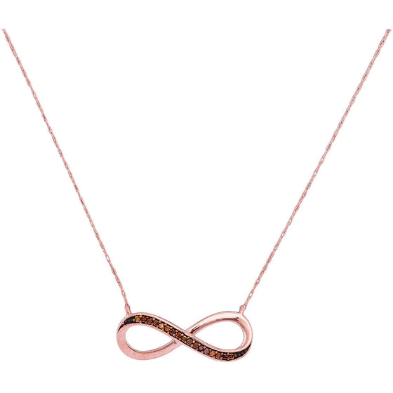 10k Rose Gold Womens Round Red Color Enhanced Diamond Infinity Pendant Necklace 1/20 Cttw