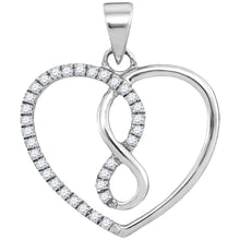  10k White Gold Womens Round Diamond Infinity Heart Pendant 1/8 Cttw