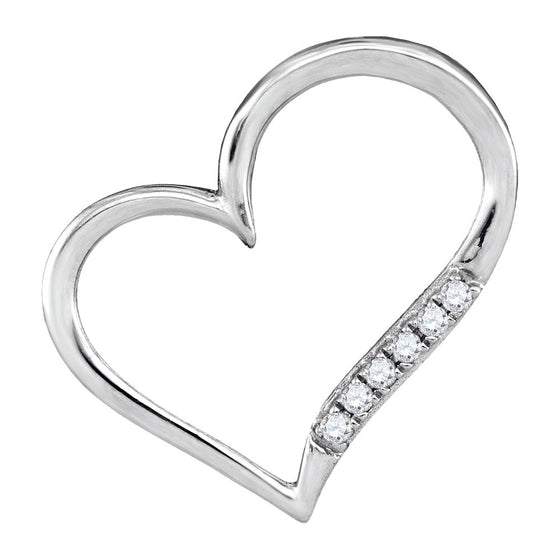 10k White Gold Womens Round Diamond Heart Outline Pendant 1/20 Cttw