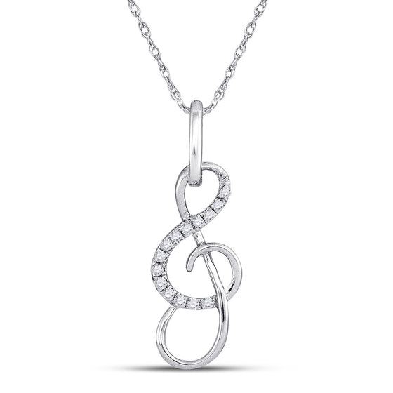 10k White Gold Womens Round Diamond Treble Clef Music Note Pendant 1/10 Cttw