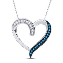  10k White Gold Womens Round Blue Color Enhanced Diamond Heart Outline Pendant 1/5 Cttw