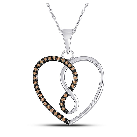 10k White Gold Womens Round Brown Diamond Heart Infinity Pendant 1/8 Cttw