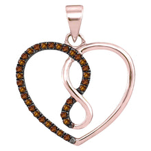  10k Rose Gold Womens Round Brown Diamond Heart Infinity Pendant 1/8 Cttw