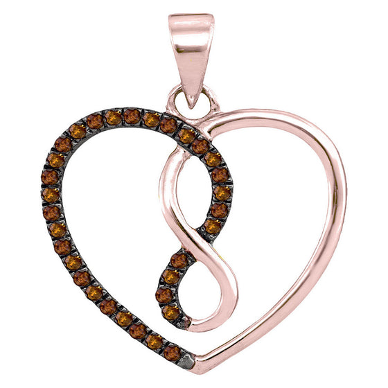 10k Rose Gold Womens Round Brown Diamond Heart Infinity Pendant 1/8 Cttw