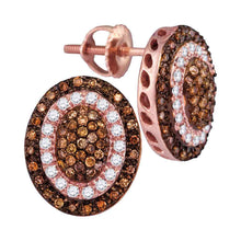  10k Rose Gold Womens Round Brown Diamond Oval Cluster Earrings 1/2 Cttw