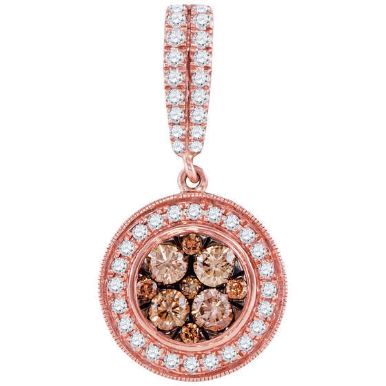 14k Rose Gold Womens Round Brown Diamond Cluster Pendant 1 Cttw