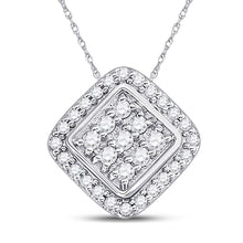  10k White Gold Womens Round Diamond Diagonal Square Frame Cluster Pendant 1/4 Cttw