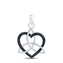  10k White Gold Womens Round Black Color Enhanced Diamond Triquetra Heart Pendant 1/10 Cttw