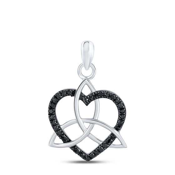 10k White Gold Womens Round Black Color Enhanced Diamond Triquetra Heart Pendant 1/10 Cttw