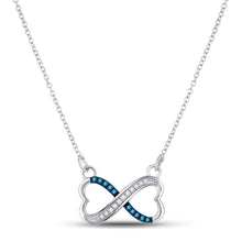  Sterling Silver Womens Round Blue Color Enhanced Diamond Infinity Necklace 1/6 Cttw