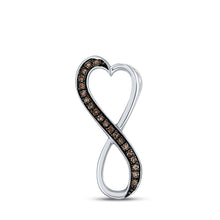  Sterling Silver Womens Round Brown Diamond Heart Pendant 1/10 Cttw