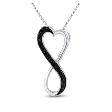  Sterling Silver Womens Round Black Color Enhanced Diamond Infinity Heart Pendant 1/10 Cttw