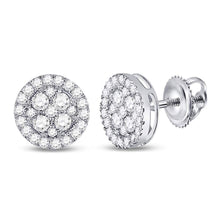  10k White Gold Womens Round Diamond Framed Flower Cluster Earrings 1 Cttw