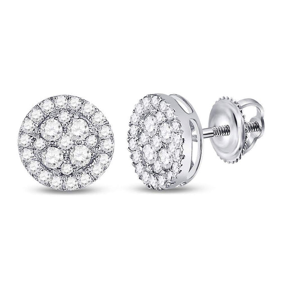 10k White Gold Womens Round Diamond Framed Flower Cluster Earrings 1 Cttw