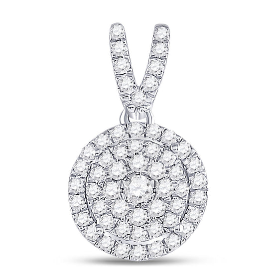 10k White Gold Womens Round Diamond Circle Frame Cluster Pendant 3/8 Cttw