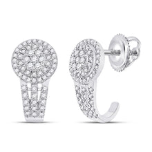  10k White Gold Womens Round Diamond Cluster J Hoop Earrings 1/2 Cttw
