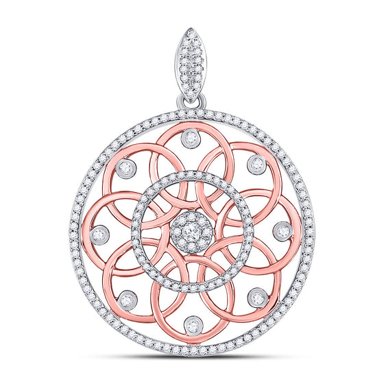 10k Two-tone Gold Womens Round Diamond Circle Pendant 1/2 Cttw