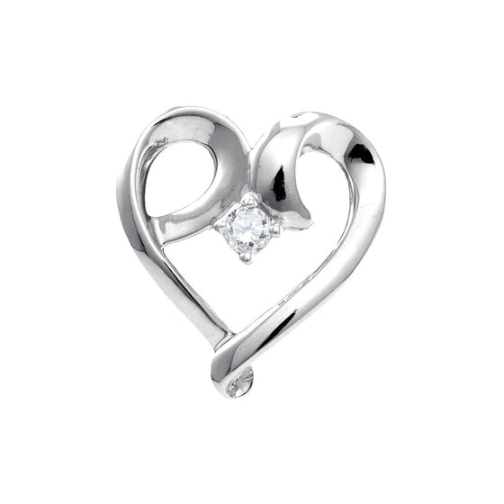 10k White Gold Womens Round Diamond Solitaire Heart Pendant 1/20 Cttw