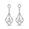 10k White Gold Womens Round Diamond Scroll Teardrop Dangle Earrings 1/3 Cttw