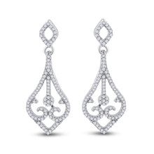  10k White Gold Womens Round Diamond Scroll Teardrop Dangle Earrings 1/3 Cttw